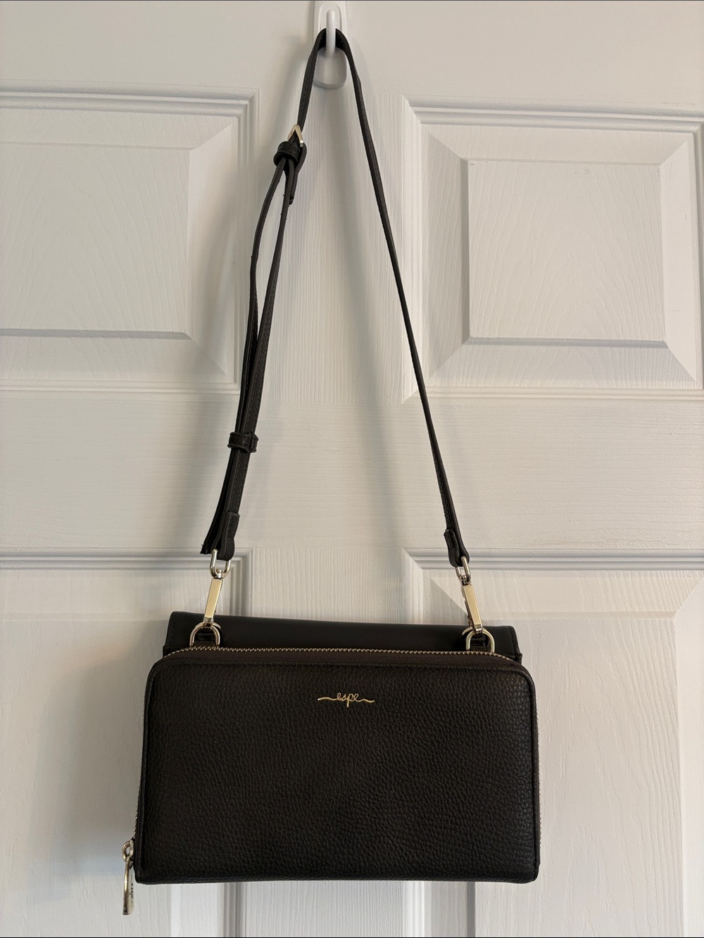 ESPE Double Pouch Grey Vegan Leather Crossbody Bag